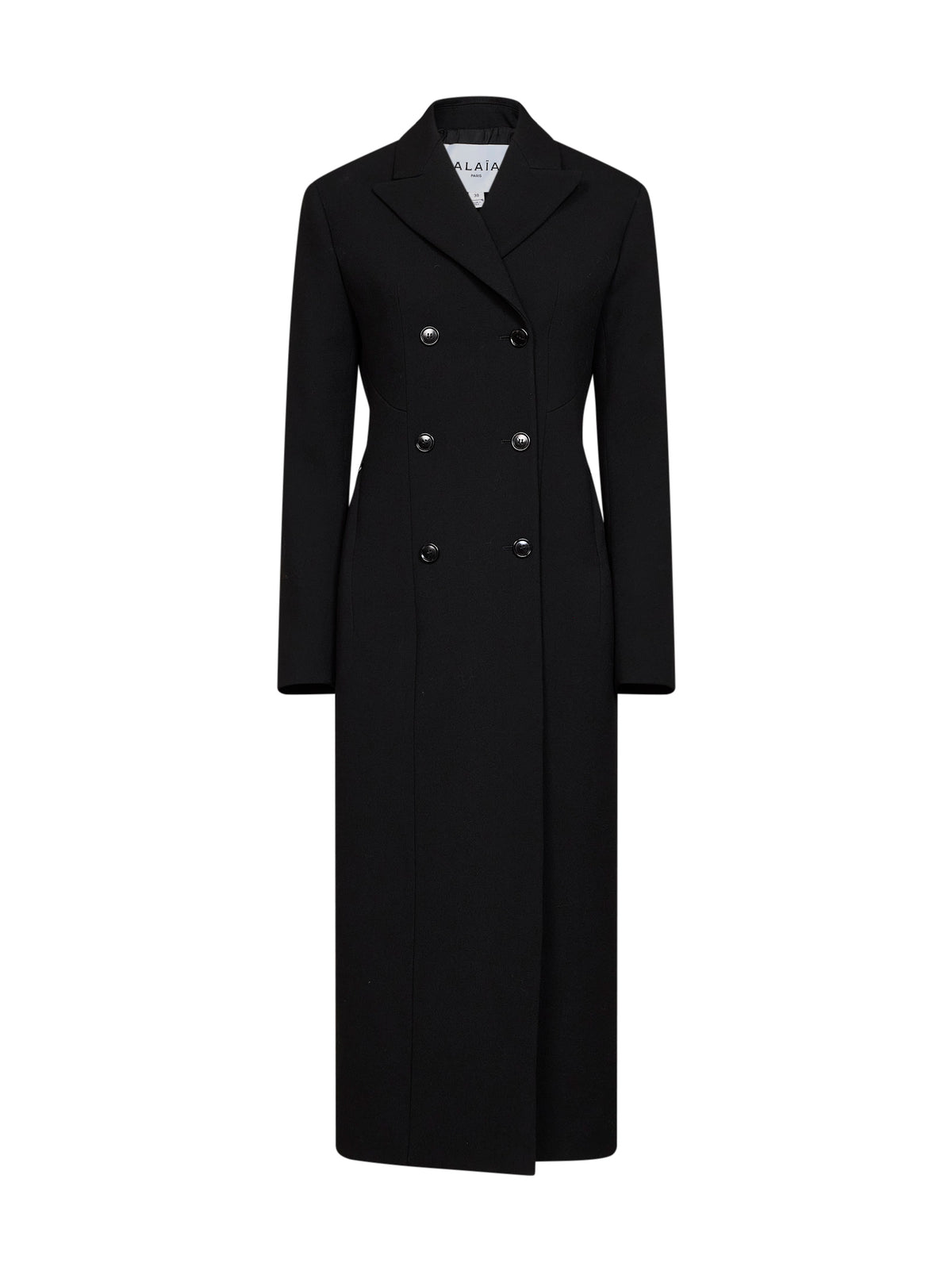 Black wool crêpe double-breasted tailored coat