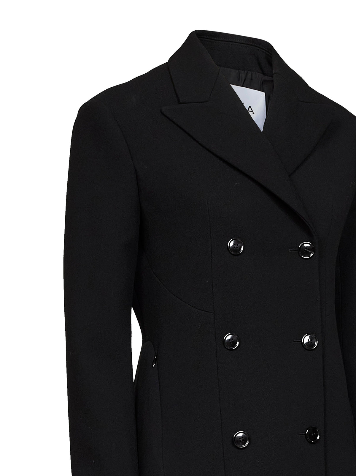 Black wool crêpe double-breasted tailored coat