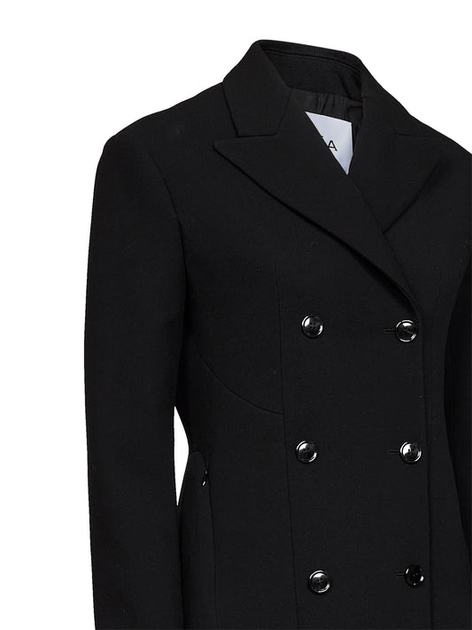 Black wool crêpe double-breasted tailored coat