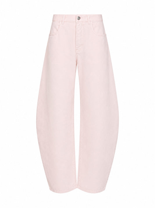 Jeans arrotondati a vita bassa in denim di cotone tinto rosa