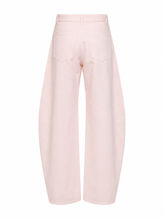 Jeans arrotondati a vita bassa in denim di cotone tinto rosa