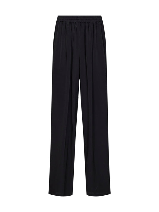 Black cady straight trousers with contrasting bands