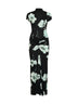 Black and aqua printed jersey long draped dress