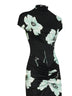Black and aqua printed jersey long draped dress