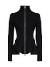 Cardigan peplum con zip in misto lana a coste nero