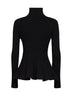 Cardigan peplum con zip in misto lana a coste nero