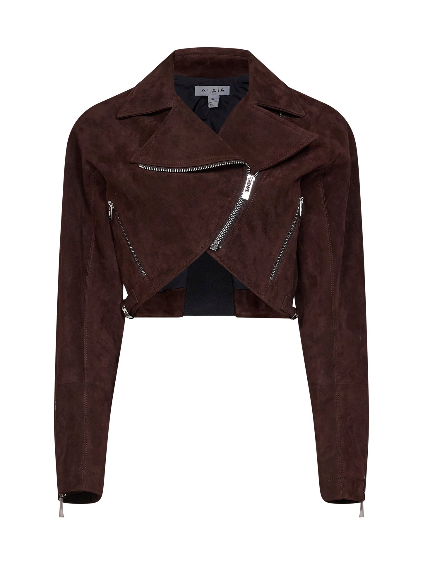 Giacca biker crop in pelle scamosciata marrone
