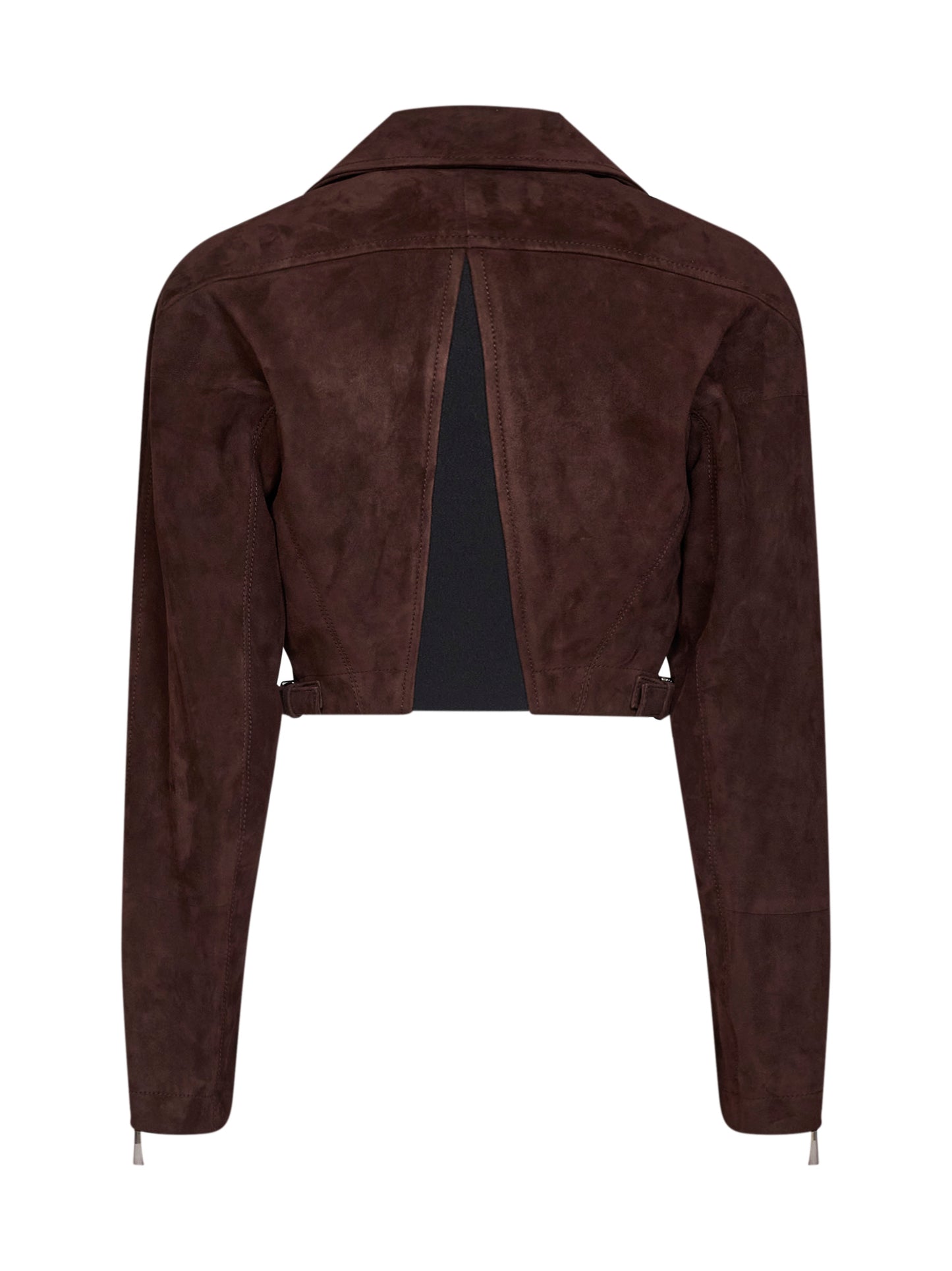 Giacca biker crop in pelle scamosciata marrone