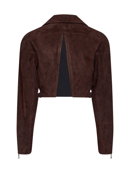 Brown suede cropped biker jacket