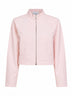 Giacca arrotondata in denim di cotone tinto rosa<BR/>