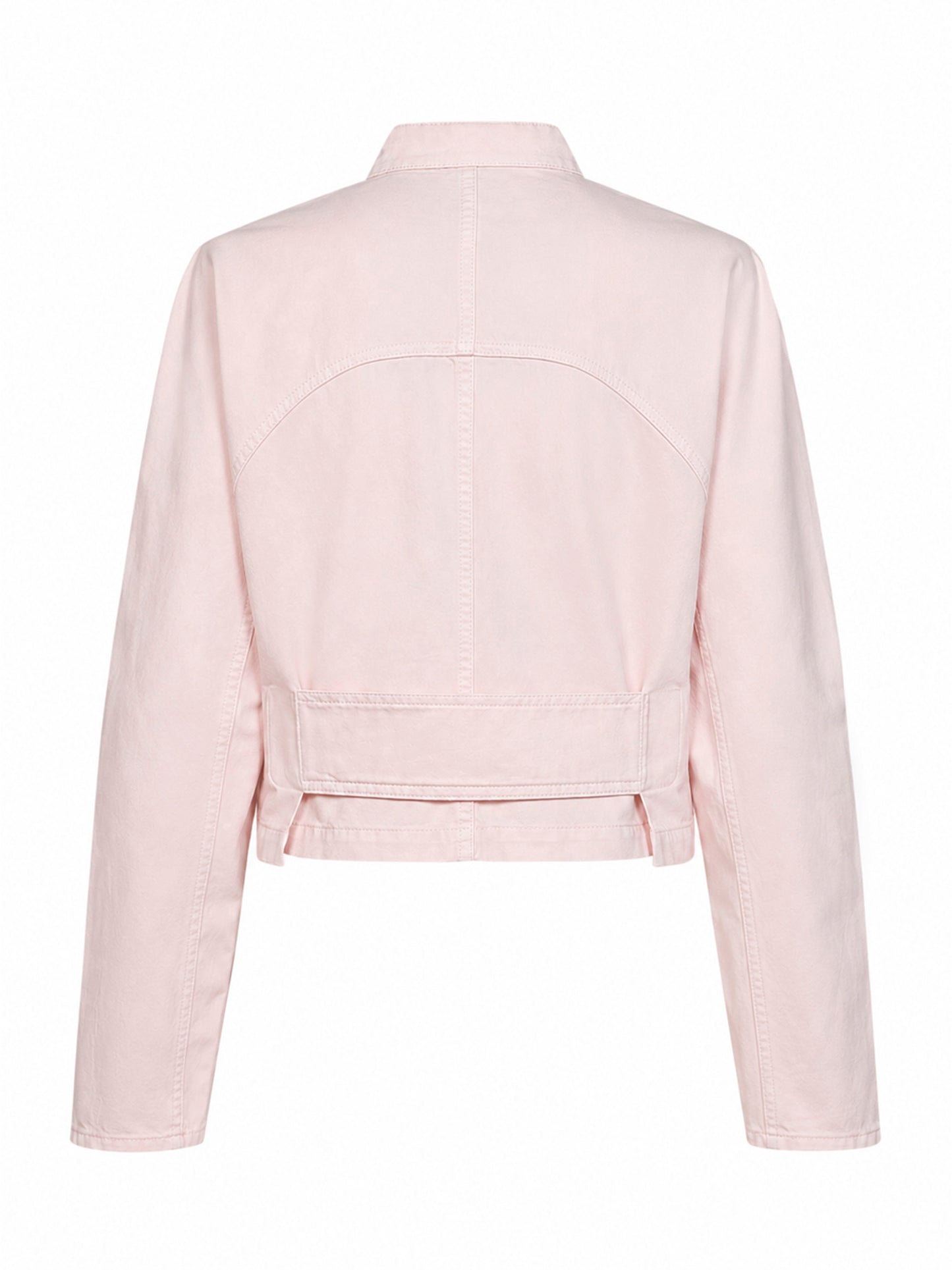 Giacca arrotondata in denim di cotone tinto rosa<BR/>