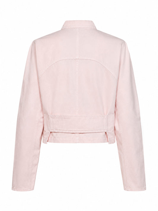 Pink dyed cotton denim rounded jacket