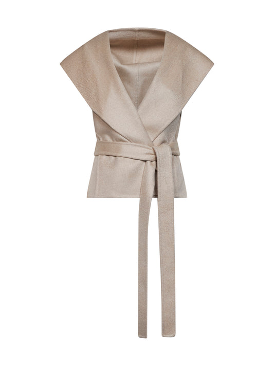Giacca con cappuccio e cintura in cashmere double face beige