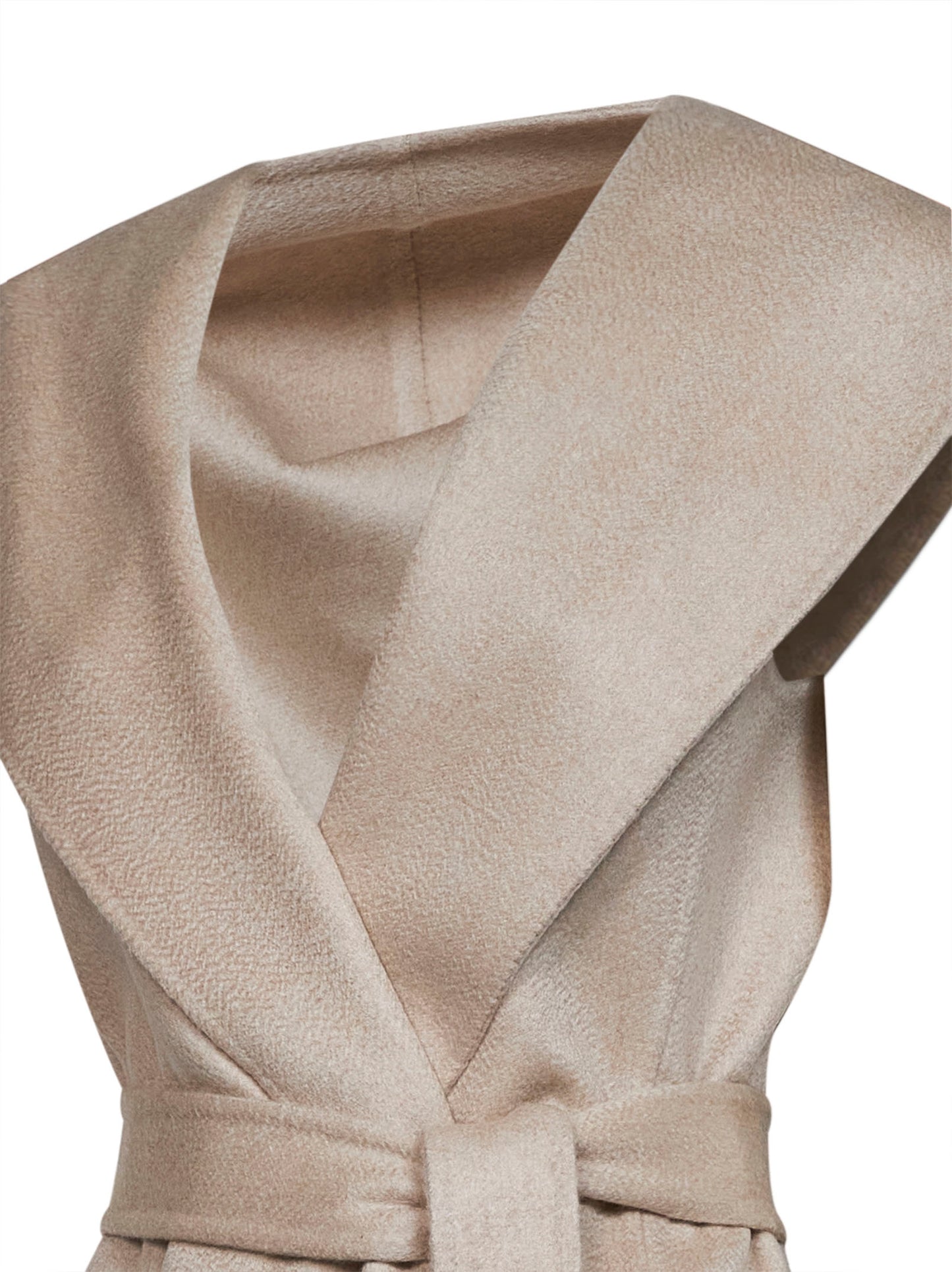 Beige double-face cashmere hooded and belted jacket