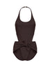 Chocolate jersey one-piece swimsuit with knot and cut-outs