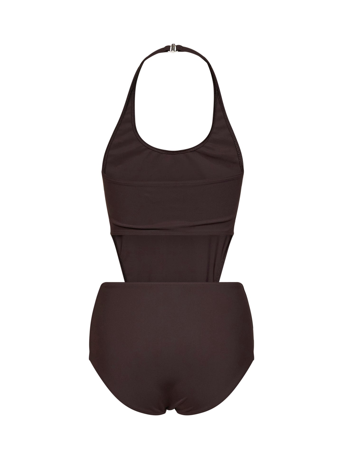 Chocolate jersey one-piece swimsuit with knot and cut-outs