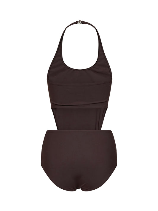 Costume intero in jersey cioccolato con nodo e cut-out