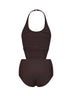 Chocolate jersey one-piece swimsuit with knot and cut-outs