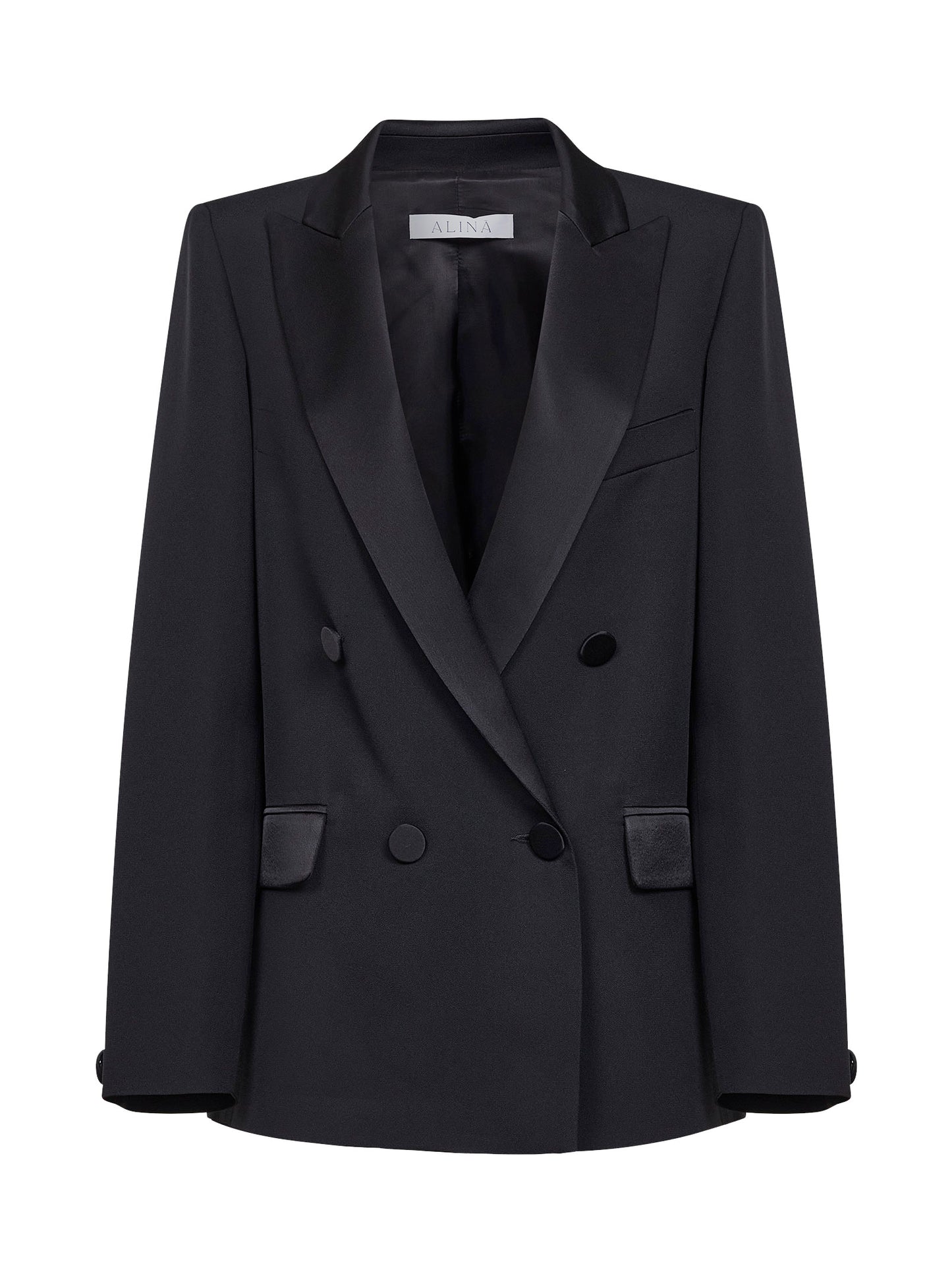 Black enver satin oversized double-breasted blazer
