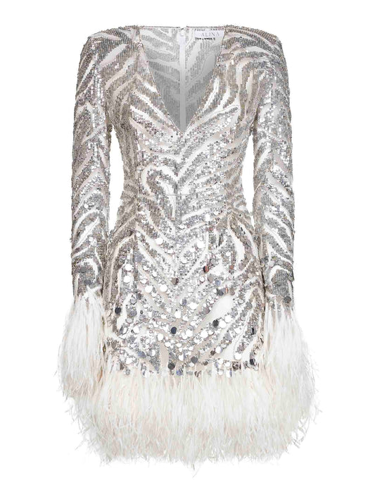Pearl grey embroidered tulle minidress