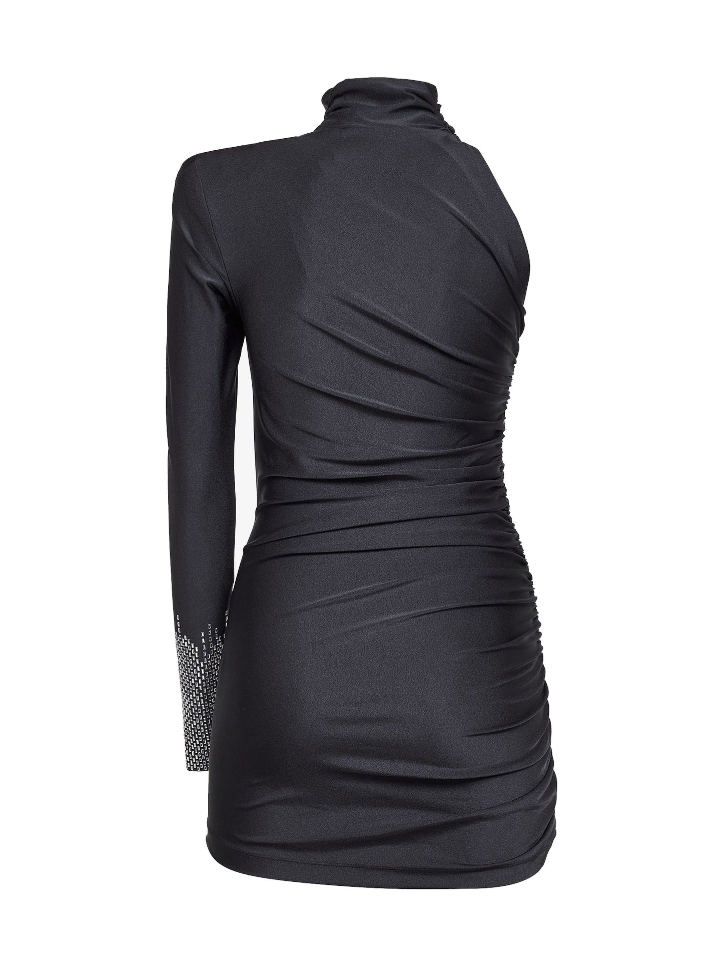Miniabito monospalla in lycra nera con strass