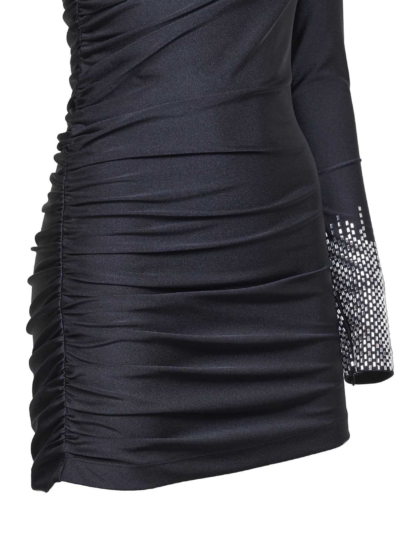 Miniabito monospalla in lycra nera con strass