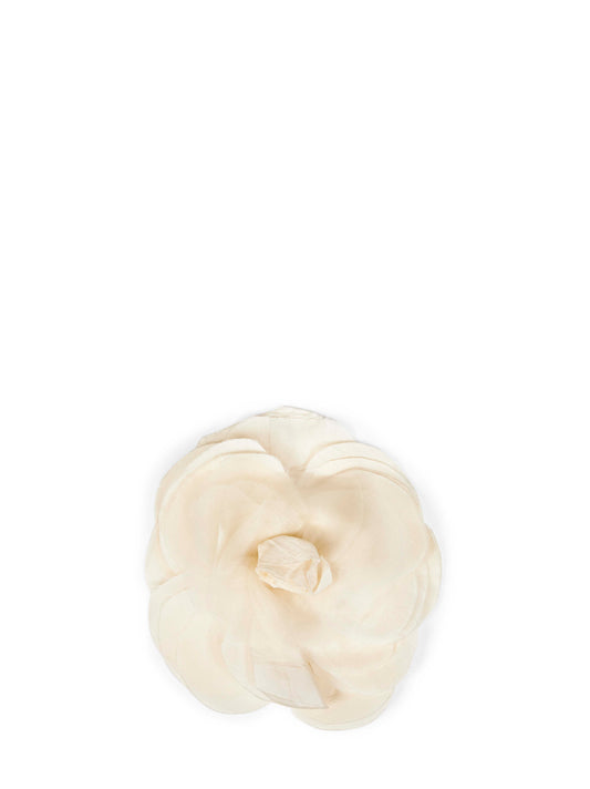 Ivory viscose and taffeta and organza flower brooch