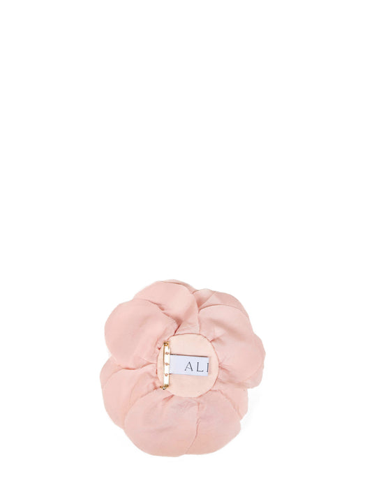 Pink viscose and taffeta and organza flower brooch
