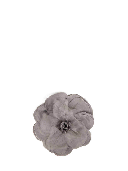 Grey viscose and taffeta and organza flower brooch