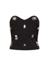 Black stretch crêpe bustier top with jeweled embroidery
