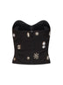 Black stretch crêpe bustier top with jeweled embroidery