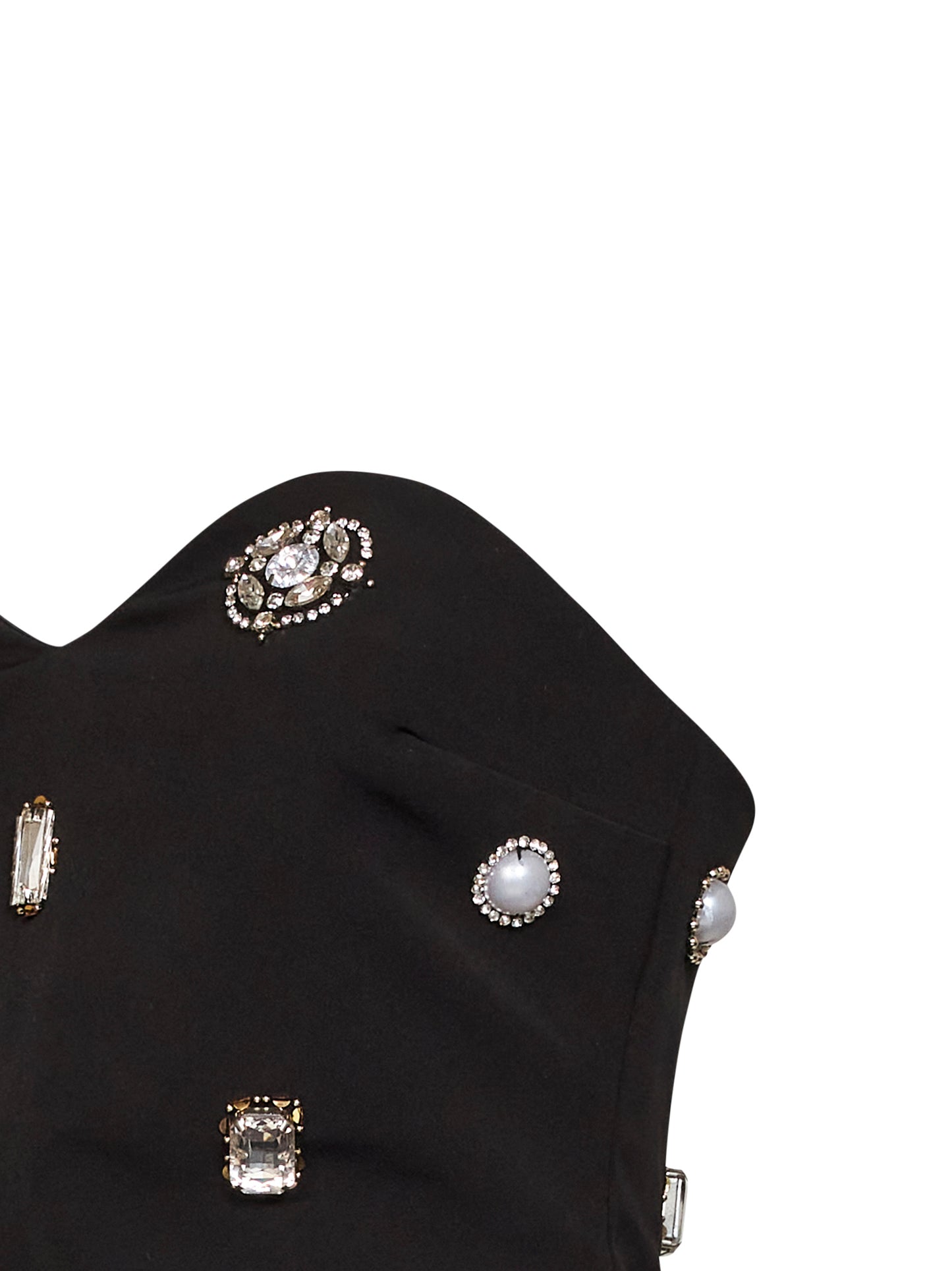 Black stretch crêpe bustier top with jeweled embroidery