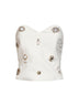 White stretch crêpe bustier top with jeweled embroidery
