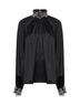 Blusa arricciata in raso di misto seta nero con ricami