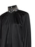 Blusa arricciata in raso di misto seta nero con ricami