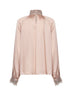 Blusa arricciata in raso di misto seta champagne con ricami