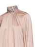 Blusa arricciata in raso di misto seta champagne con ricami