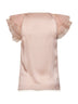 Champagne silk-blend satin top with pleated sleeves and bow
