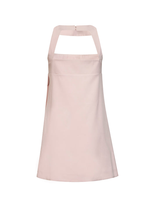 Powder pink stretch crepe mini dress with jewel buttons