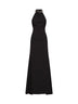 Abito lungo in crêpe stretch nero con ricamo serpente