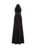 Abito lungo in crêpe stretch nero con ricamo serpente