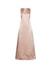 Abito lungo in duchesse champagne con spilla fiocco