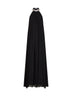 Abito lungo in georgette nero con ricamo in cristalli