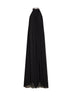 Abito lungo in georgette nero con ricamo in cristalli