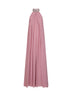 Abito lungo in georgette rosa con ricamo in cristalli