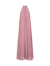Abito lungo in georgette rosa con ricamo in cristalli