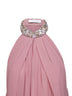 Abito lungo in georgette rosa con ricamo in cristalli