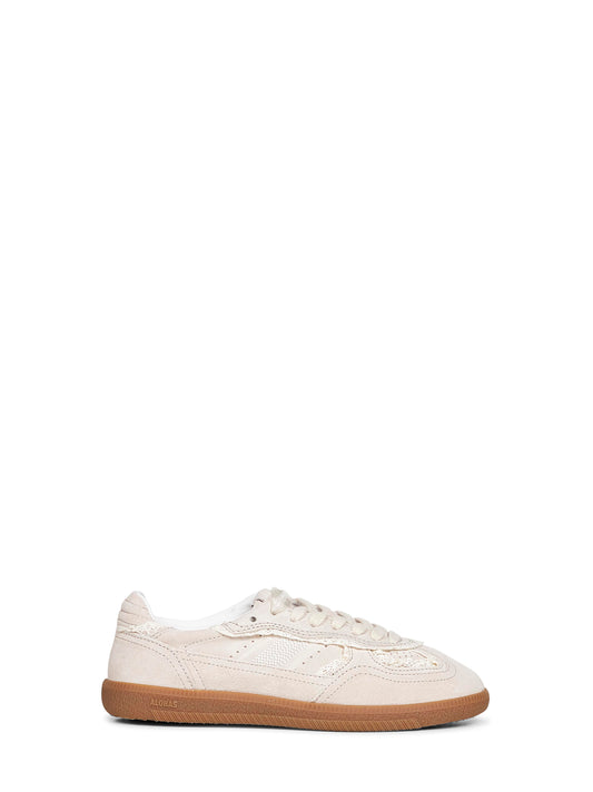 Sneakers Tb.490 in camoscio crema con dettagli all'uncinetto