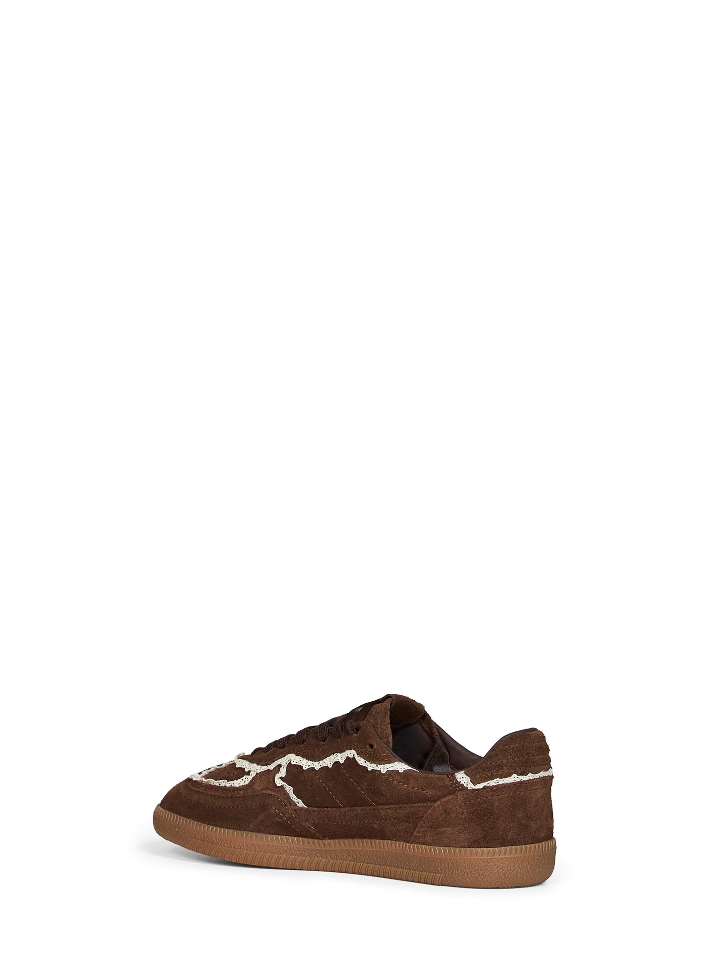 Sneakers Tb.490 in camoscio cioccolato con dettagli all'uncinetto
