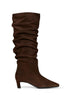 Brown suede Kalila knee-high draped boots